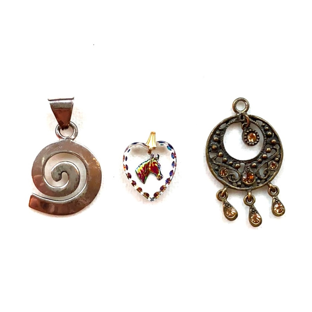 Lot of 3 Pendants; Spiral, Horse Heart & Boho